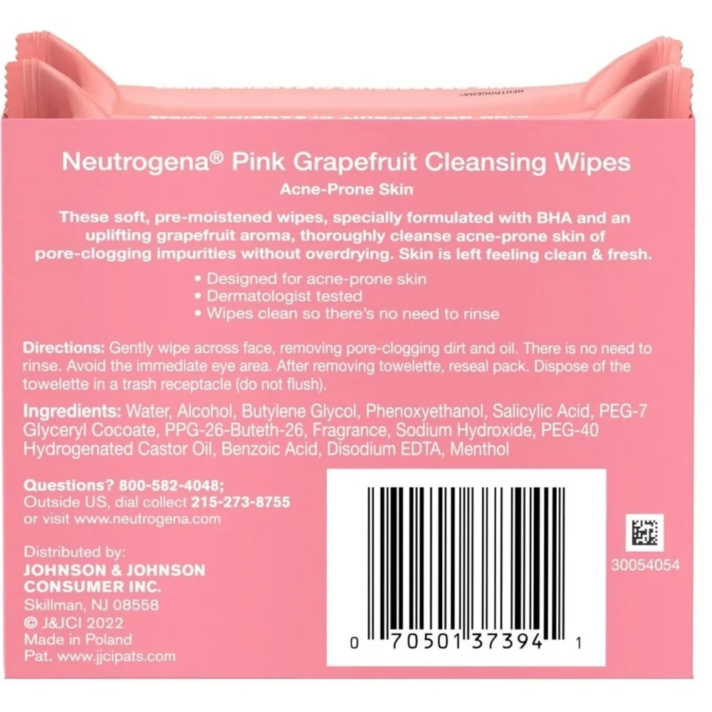 Neutrogena Makeup Remover Cleansing Wipes, Pink Grapefruit, 2 x 25 Ct